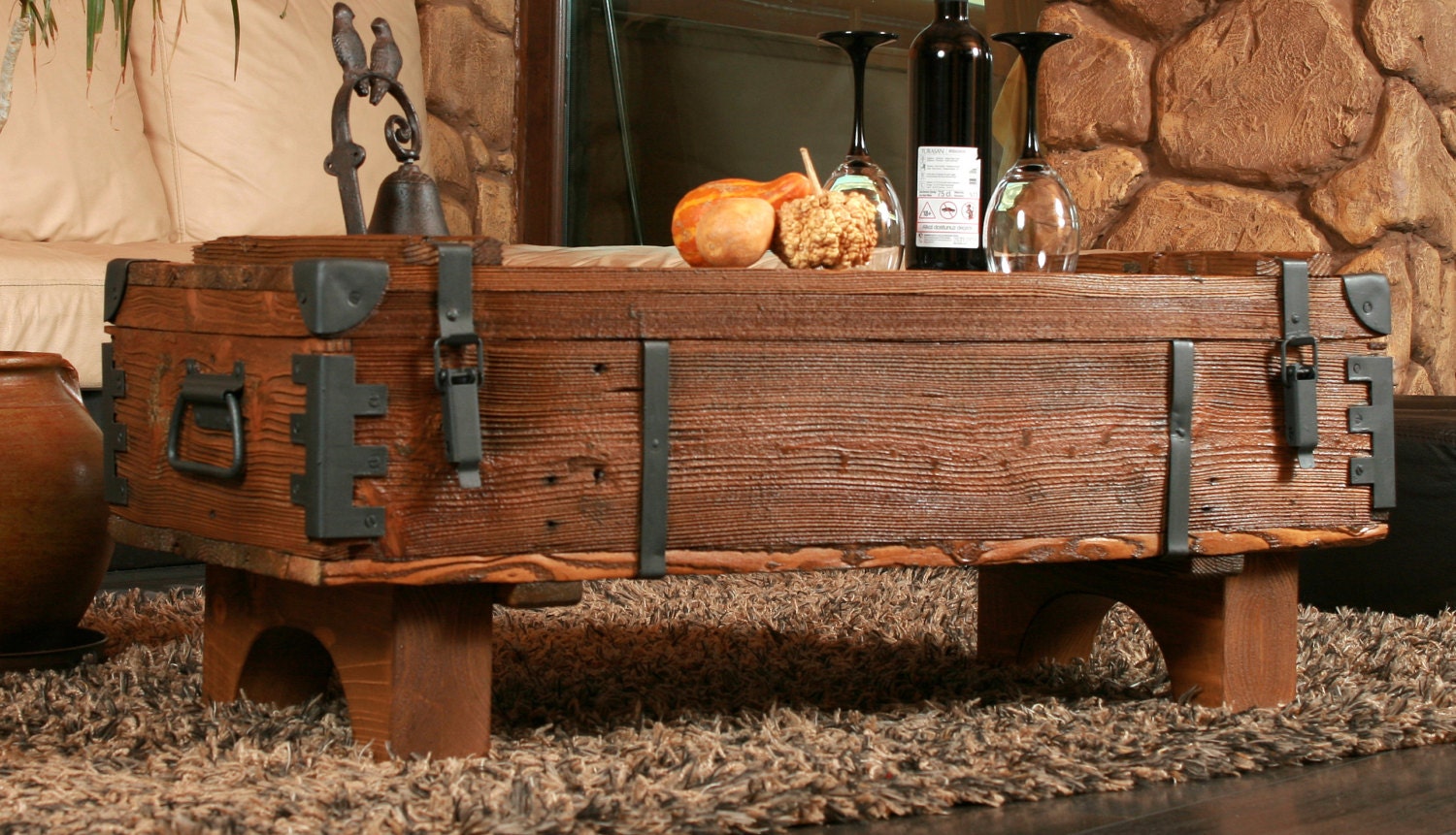 Solid Wood Coffee Table Rustic Style Table Storage Box - Etsy