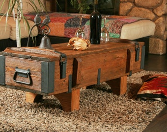 Wooden Rustic Coffee Table Chest Storage Box • Unique End Sofa Table Travel Trunk • Handmade Farmhouse Furniture