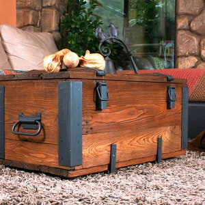 Medieval style chest coffee table - Trunk end table - Storage box chest - Rustic solid wood furniture