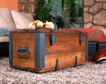 Medieval style chest coffee table - Trunk end table - Storage box chest - Rustic solid wood furniture