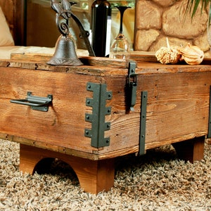 Old chest box coffee table reclaimed wood vintage trunk chest table rustic style handmade furniture