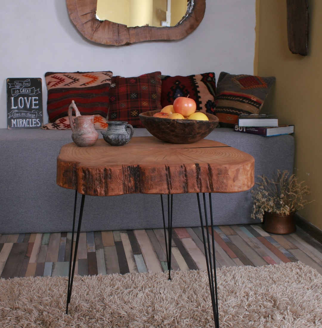 Illustration of Rustic Metal Coffee Table With Wooden Slabs