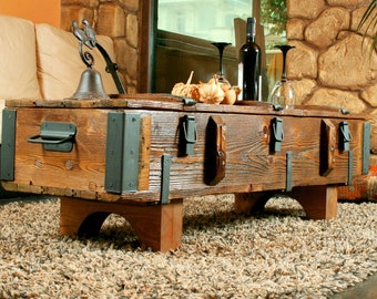 Couchtisch aus Holz • Beistelltischkiste im antiken Stil • Rustikale Tischaufbewahrungsbox • Handgefertigte Bauernhausmöbeltruhe