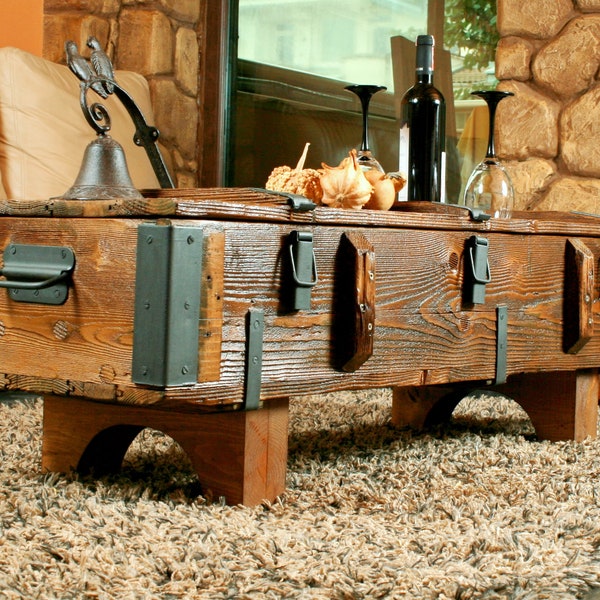 Wooden Coffee Table • Antique Style End Table Chest • Rustic Table Storage Box • Handmade Farmhouse Furniture Chest