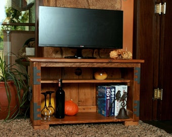 Meuble de rangement TV, support rustique, étagère à livres en bois massif, armoire