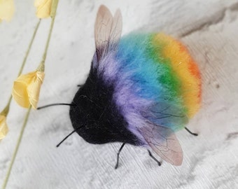 Needle Felted Bumble Bee: Rainbow colours, LGBTQ Gift