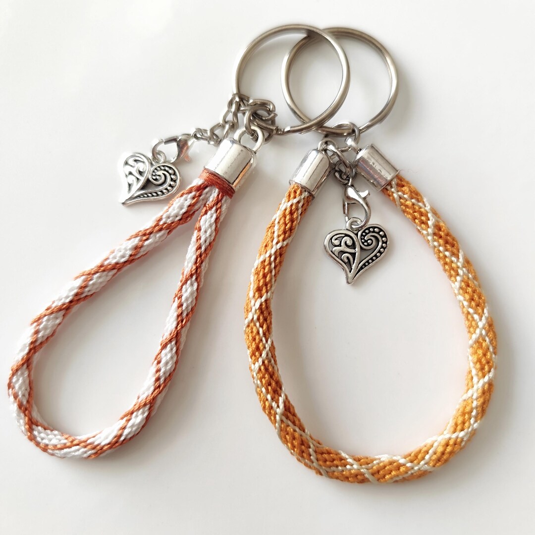 Loop Key Charm Rhinestone Key Rings, Kumihimo Braided Keychain Loop, Heart Charm, Decorative Cord ...