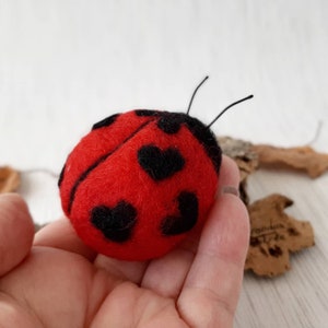 Needle Felted Ladybug with Heart Spots. Ladybird ornament