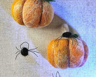 Calabaza naranja de fieltro con aguja, imán para nevera, decoración de Halloween, arañas