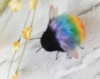 Bumble bee , needle felted bee, felt bee, felted bumble bee, bees, gifts for gardener, rainbows, gift for lgbtq