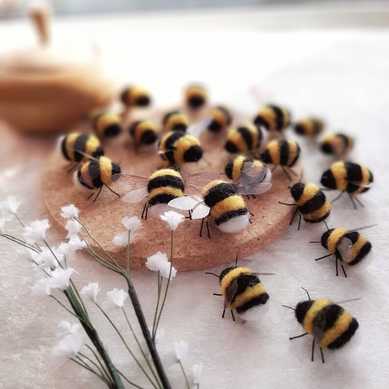 Needle felted bee, bumble bee, gift for gardener, photo props, flower arranging accessories, florist, felt bees, gifts for nature lover image 9