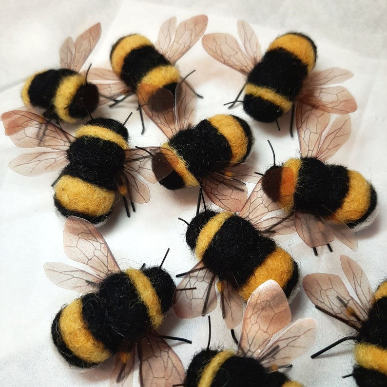 Needle felted bee, bumble bee, gift for gardener, photo props, flower arranging accessories, florist, felt bees, gifts for nature lover image 5