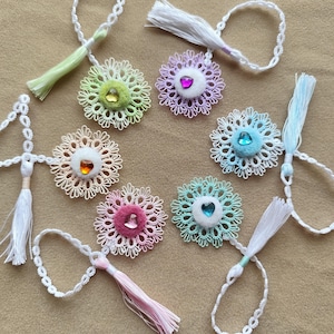 Tatted Flower Bookmark: Pastel Colors, Book Lover Gift
