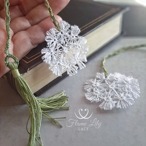 Tatted Dandelion Bookmark: Delicate Lace, Book Lover Gift
