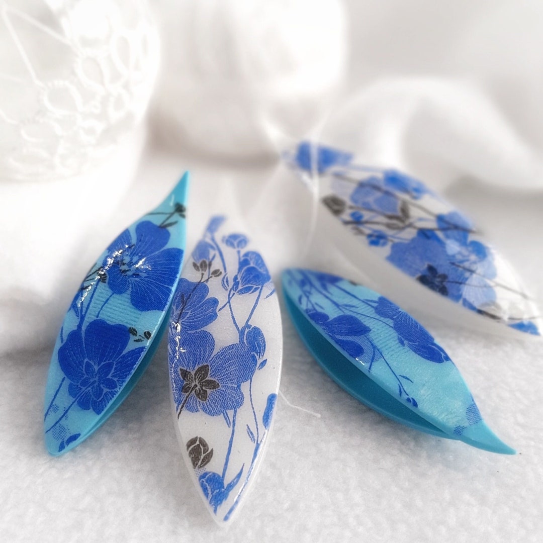 Tatting, Decoupaged Tatting Shuttle, 77mm 63mm Tatting Shuttle, Decoupage, Blue Tatting, Clover