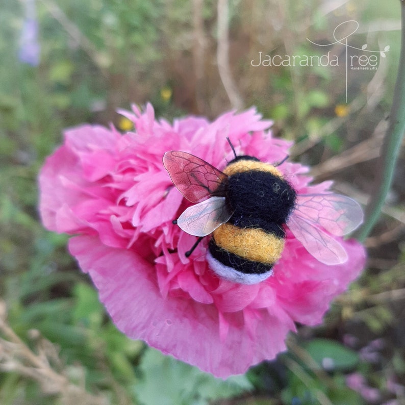 Needle felted bee, bumble bee, gift for gardener, photo props, flower arranging accessories, florist, felt bees, gifts for nature lover image 7