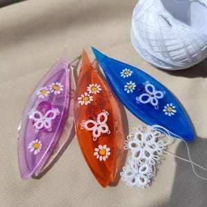 Hand Decorated Tatting Shuttle: Resin Coated, Tatted Butterfly