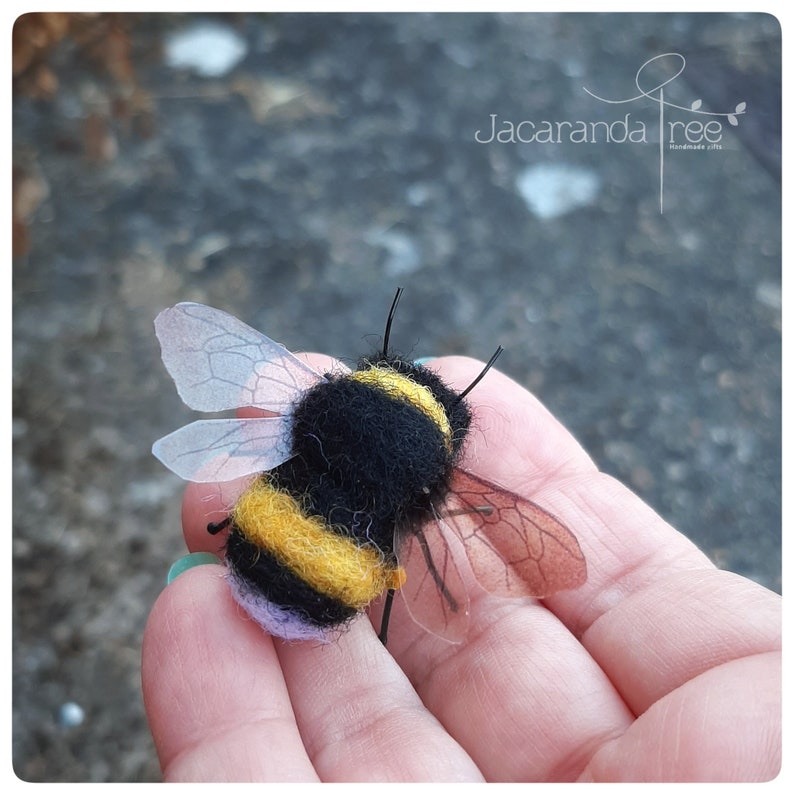 Needle felted bee, bumble bee, gift for gardener, photo props, flower arranging accessories, florist, felt bees, gifts for nature lover image 3