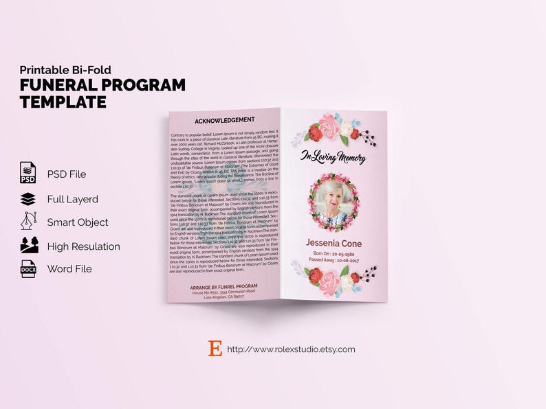 Printable Bi-fold Funeral Program Template Obituary Template - Etsy