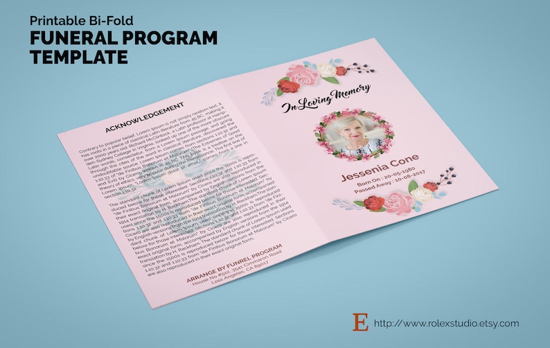 Printable Bi-fold Funeral Program Template Obituary Template | Etsy