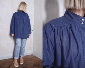 80s vintage cool blue windbreaker | silver detail jacket | retro windbreaker | oversize windbreaker | long jacket | spring jacket | pleated