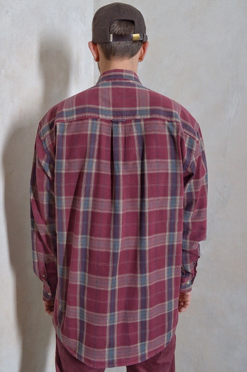 checked overshirt casual shirt mens red button up gift for him grunge shirt 90s shirt Plaid mens vintage shirt retro shirt