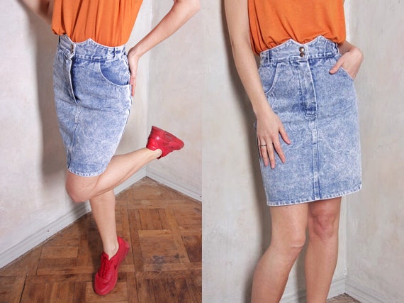 80s vintage denim skirt | high waist skirt | acid