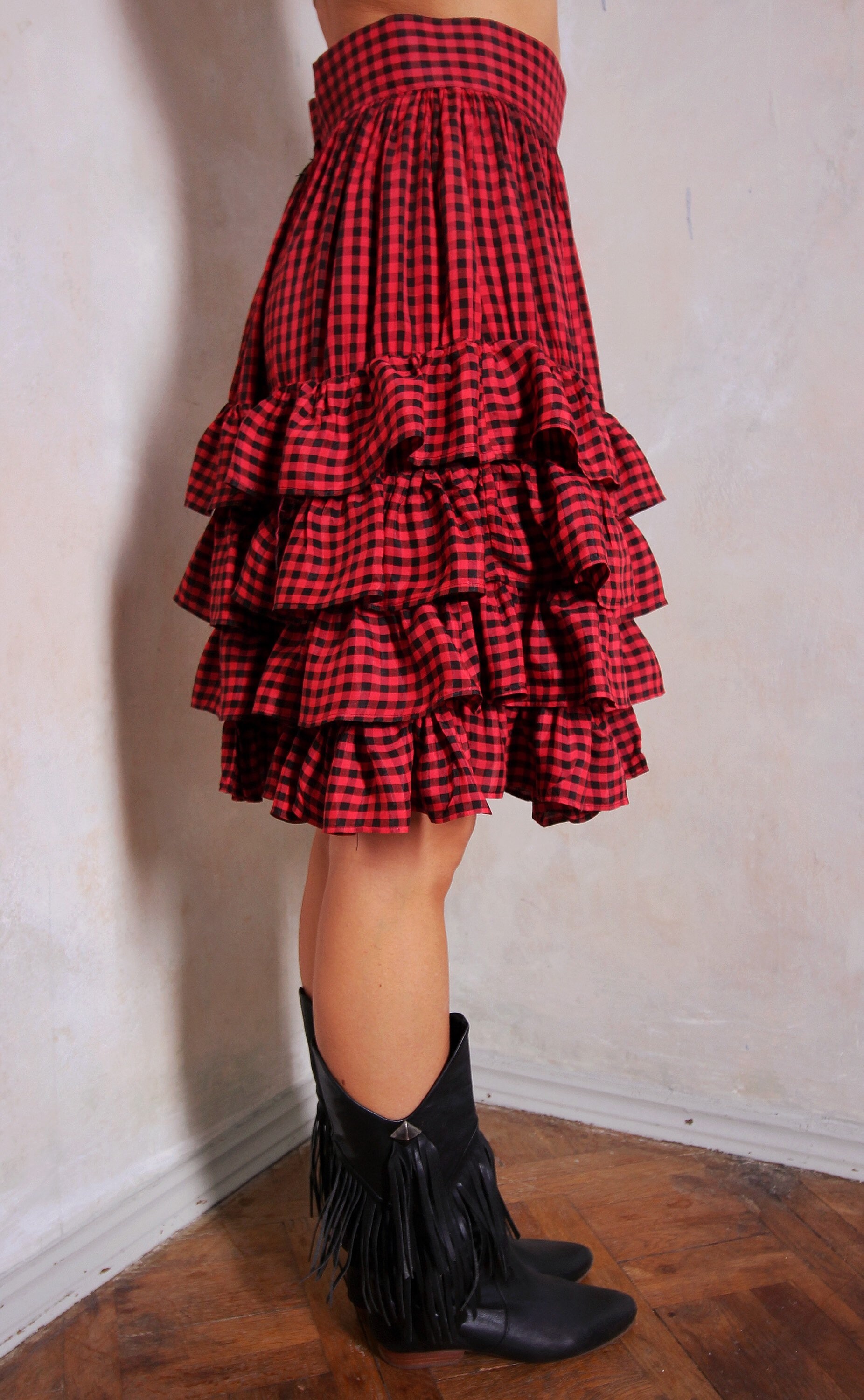 Ruffle Check 80s Vintage Skirt High Waist Skirt Short - Etsy UK