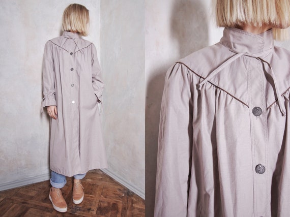 80s vintage trench coat | long coat | gray coat |