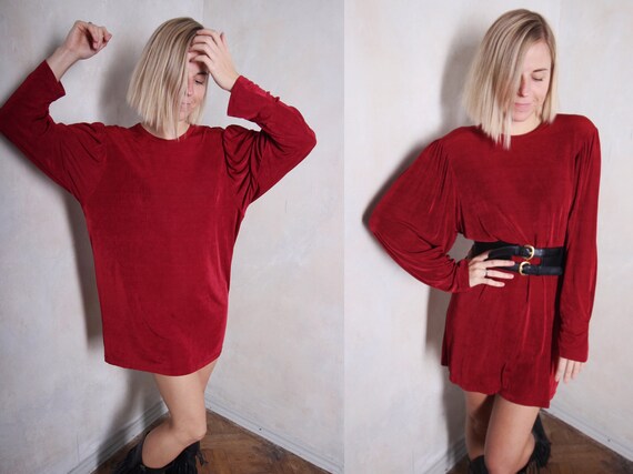 Red vintage 80s mini dress | long sleeve dress | o