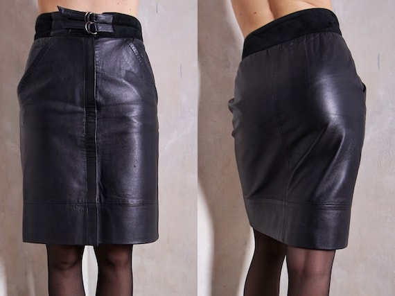 Black leather pencil skirt | 80s skirt | genuine l