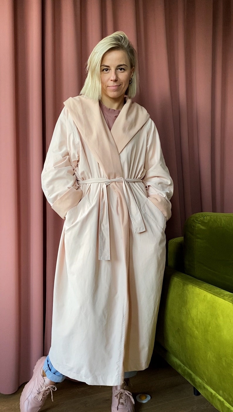 Long pink vintage coat 80s coat beige coat women coat retro coat robe coat lined coat raglan sleeve coat oversize coat image 1