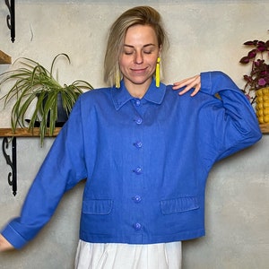 Chaqueta suelta azul atrevida / Chaqueta de los años 80 / Blazer vintage / Chaqueta corta / Chaqueta reciclada / Chaqueta de mujer / Chaqueta desmontable / Chaqueta con mangas de murciélago /