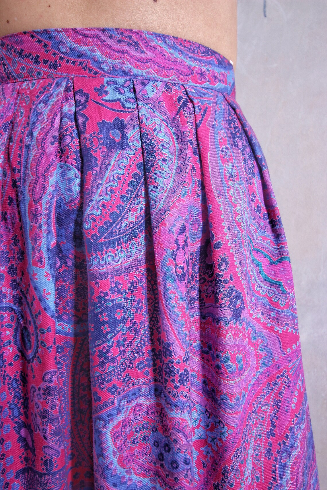Vintage purple paisley skirt knee skirt pleated skirt Etsy