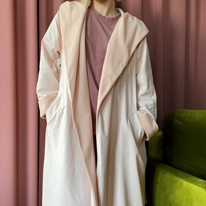 Long pink vintage coat 80s coat beige coat women coat retro coat robe coat lined coat raglan sleeve coat oversize coat image 6