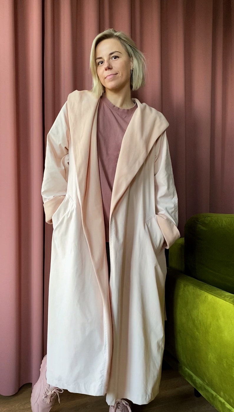 Long pink vintage coat 80s coat beige coat women coat retro coat robe coat lined coat raglan sleeve coat oversize coat image 6