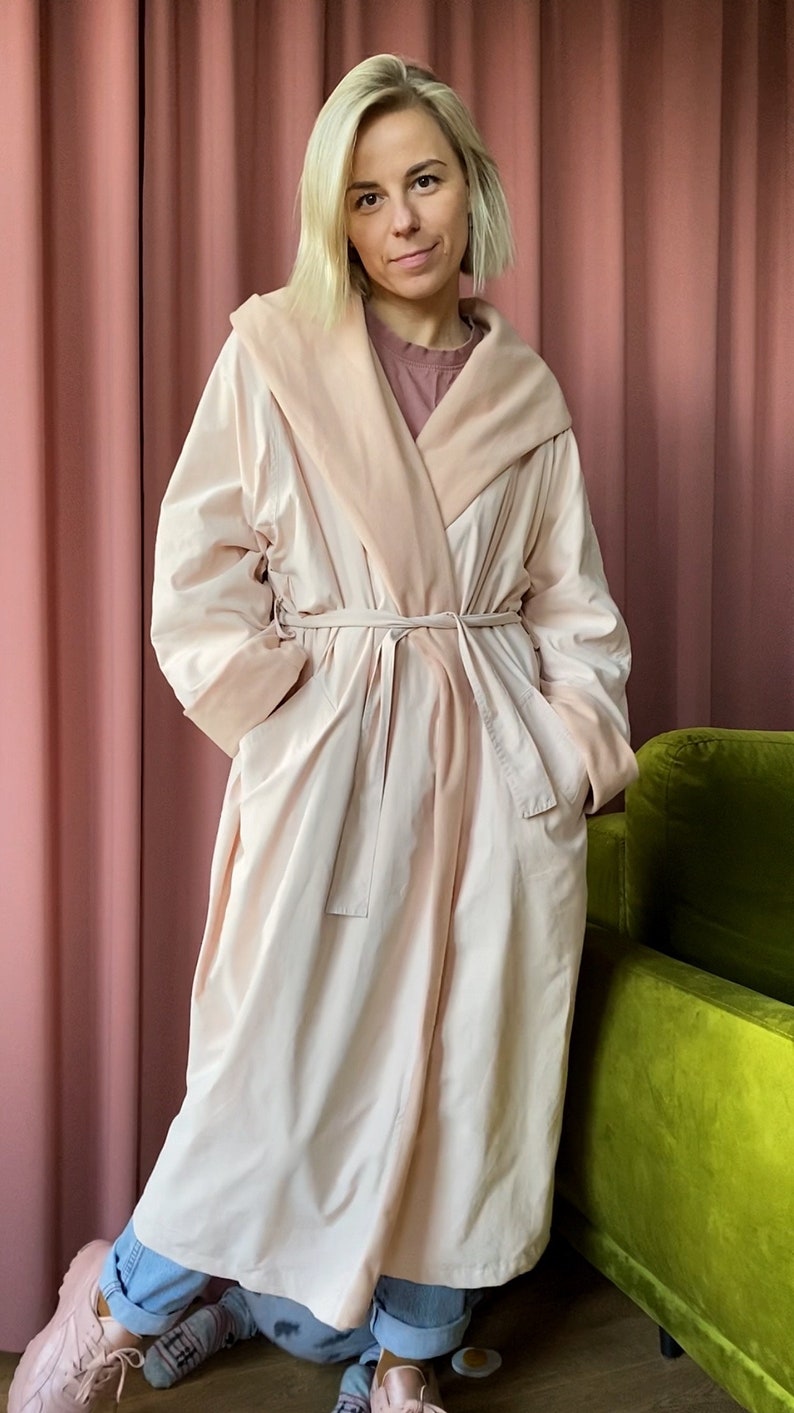 Long pink vintage coat 80s coat beige coat women coat retro coat robe coat lined coat raglan sleeve coat oversize coat image 5