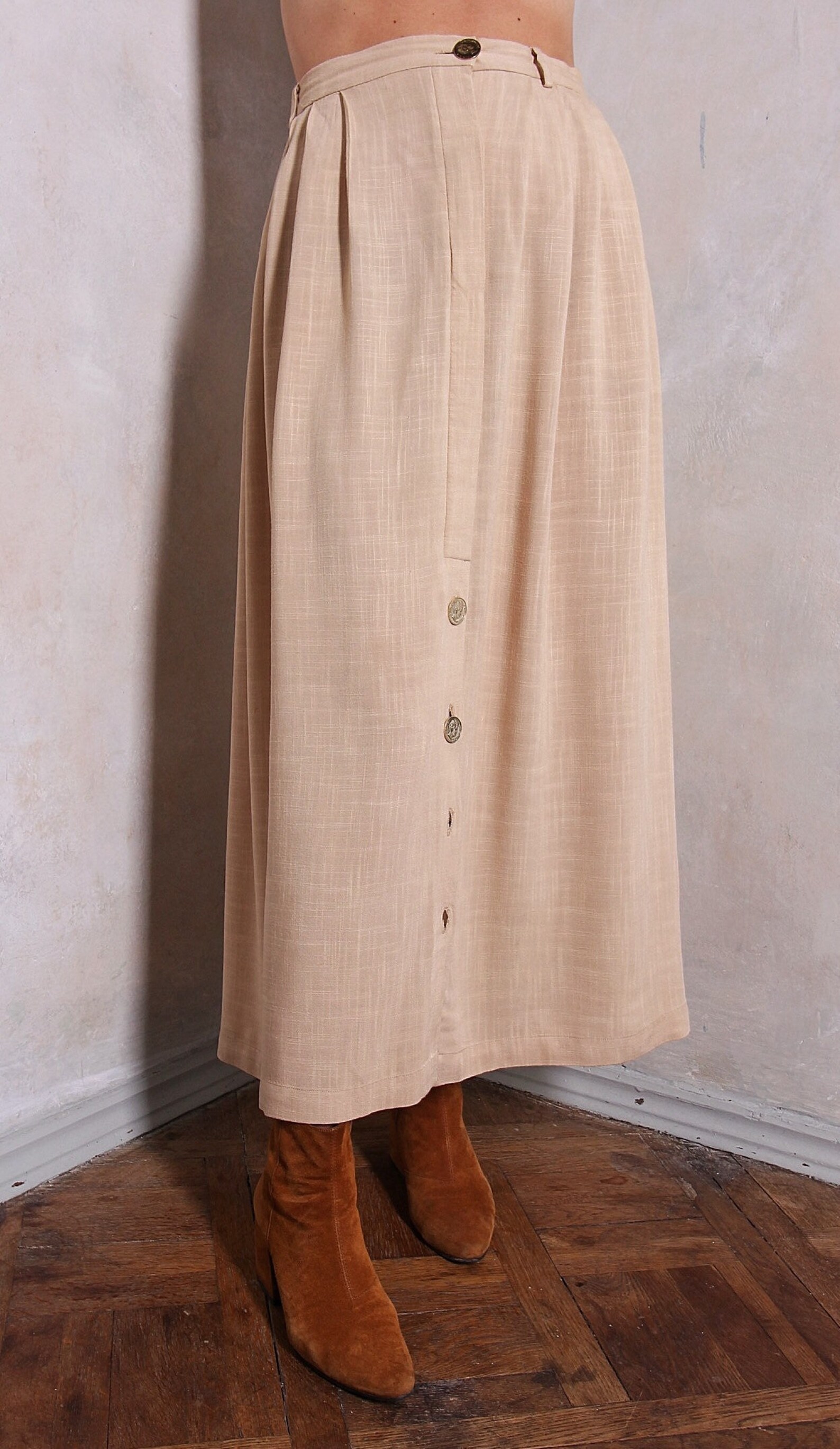 Jupe Taille Haute En Laine Angora Vintage Années 70 - Motifs Pastel Taille 36