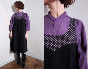 Boho vintage dress | oversize dress| loose dress | maternity dress | black velvet dress | sleeveless dress | 70s dress | retro dress |