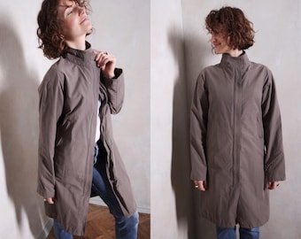 Grey brown vintage coat | minimalist coat | long coat | pocket coat  | retro coat | spring coat | straight coat | 80s coat