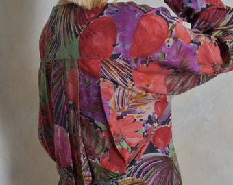 Blusa vintage floral años 80 / blusa ligera / blusa de otoño / blusa retro / blusa plisada / blusa boho / blusa femenina / blusa hippie