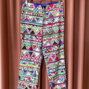 Colorful mens 70s retro pants | geometric pattern pants | bold fun festival pants | party pants | printed abstract pants |