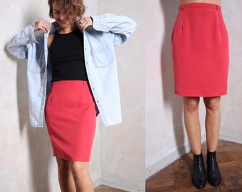 Red vintage pencil skirt | dusty look skirt | high waist skirt | mini skirt | women skirt | lined up skirt | viscose skirt | 80s skirt |