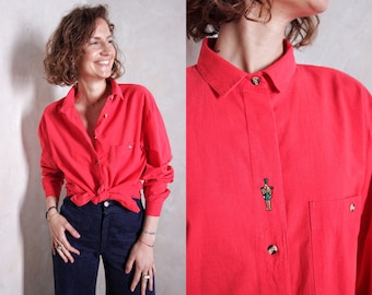 Red cool 80s vintage blouse | loose blouse | retro blouse | hippie blouse | detailed blouse | cotton blouse | party blouse | casual blouse |