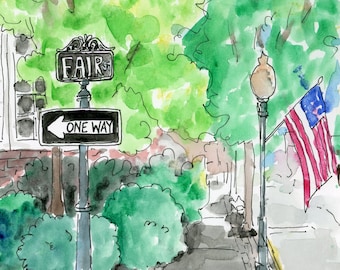 Fair Street, Wallingford, Connecticut, WaterColor, 5x7, 8x10, 11x14, Print, Print, Art