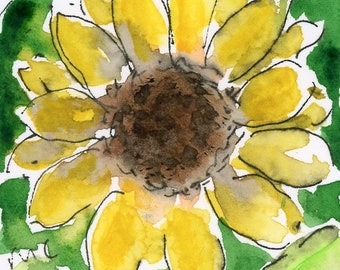 Sunflower Watercolor Drawing signed printSouvenir