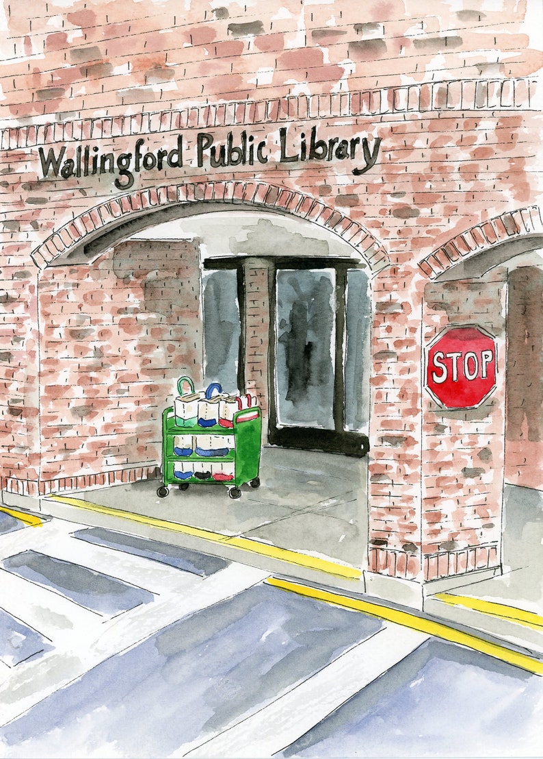 Wallingford Public Library, Wallingford, Connecticut, Watercolor, 5x7