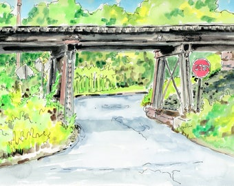 Wallingford, Connecticut Trestle Bridge WaterColor  5x7, 8x10, 11x14, Archival Print, Print,  Watercolour, Art