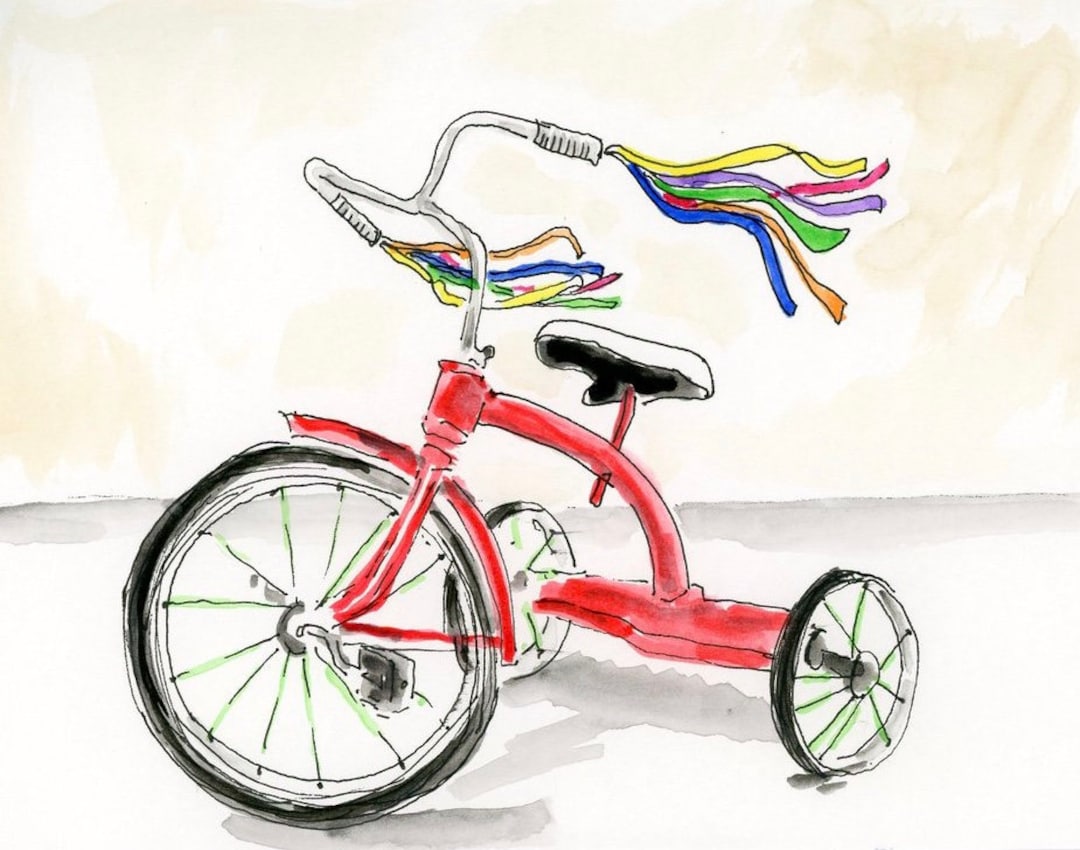 Red Tricycle Watercolor Drawing Signed Print - Etsy New Zealand