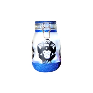 Large 3 Wise Monkey Night Light Jar, Chimp Gifts, Monkey Lamp